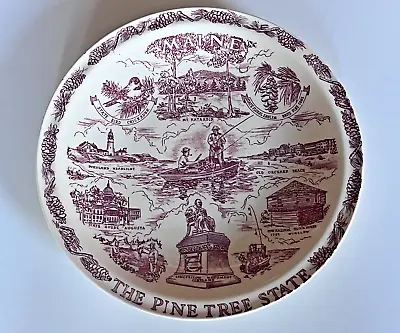 Vernon Kilns State Plate ~ Maine ~ The Pine Tree State ~ 10 1/2  ~ Red ~ VG • $15