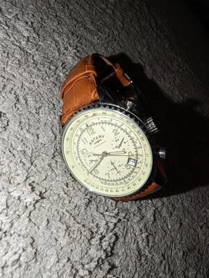 £10 • Buy Rotary Chronospeed Cream Men's Watch - GS03447-08