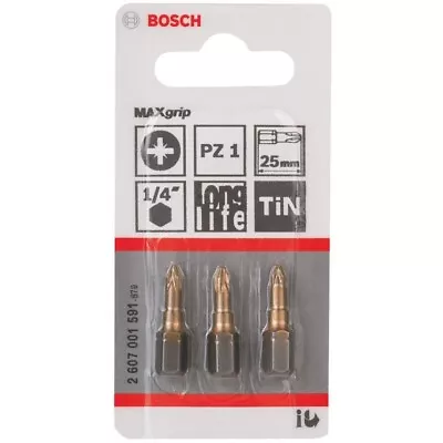 Bosch 2607001591 Max Grip PZ1 Screwdriver Bits X 3 1/4  Hex Shank 25mm Multibuy • £3