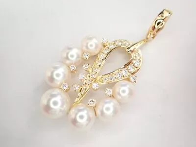 MIKIMOTO Akoya Pearls 5.7mm～7.6mm  With Diamond Pendant Top 18k Yellow Gold • $2890.23