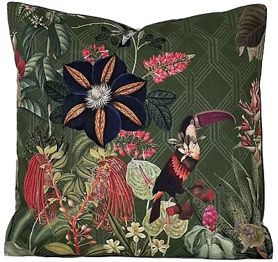 Green Toucan Colibri Monkey Forest Cotton Cushion Cover Animal Print Botanical  • £26.99
