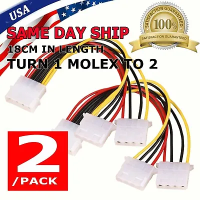 2X 4-pin Molex Male Y-Splitter 4 Pin Molex Dual Female IDE Power Cable Adapter • $3.95