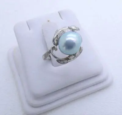 14k White Gold Unique Retro Gray Mabe Pearl Ring 9 Mm 3.7 Grams Size 6 • $249