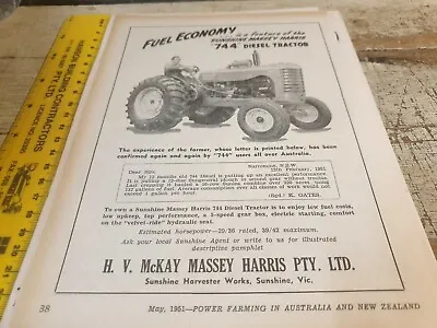 1951 MASSEY HARRIS 744 DIESEL   Tractor Australian Sales Advert • $12.95