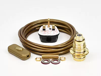 Table Lamp Wiring Kit Brass Bulb Holder E14 SES Fit 10mm Switch Cable Plug • £11.95