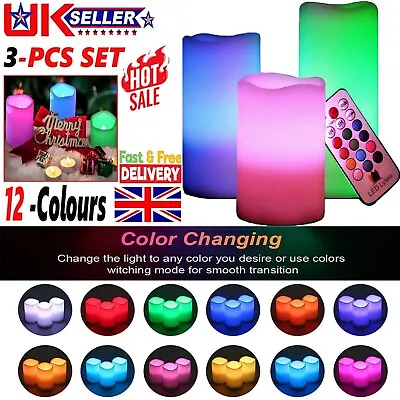 3PCS Colour Changing LED Candles Flameless Flickering LED Wax Mood Set +Remote • £9.59
