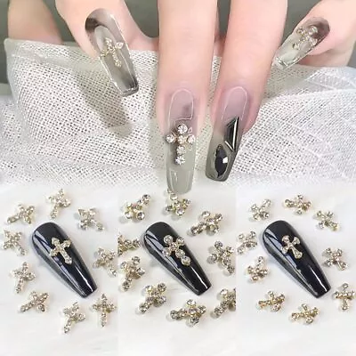 10pcs 3D Alloy Cross Nail Crystal Decors Nails Jewelry DIY Manicure Accessories • $13.59