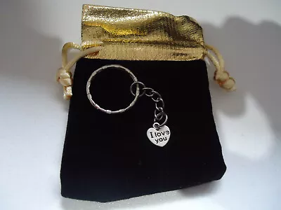 I Love You Heart Pendant On Silver Chain Key Ring+ Velvet Gift Pouch B05350) • $5