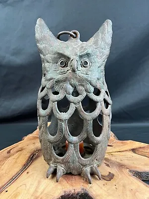 Vintage Rustic Cast Iron Metal Owl Japan Hanging Garden Lantern Candle Holder • $110