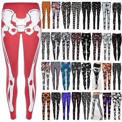 £3.55 • Buy Ladies Skeleton Bone Halloween Costume Stretchy Fitted Leggings Womens Jeggings