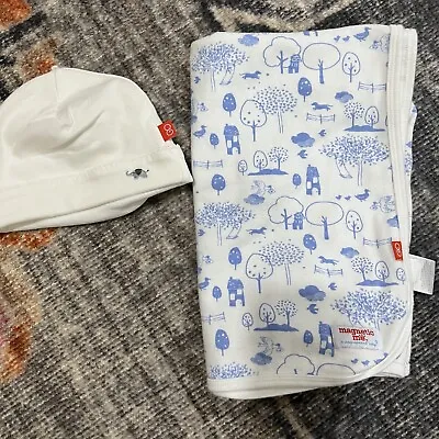 Magnetic Me Baby Blanket With Hat Blue White Set Of 2 • $39