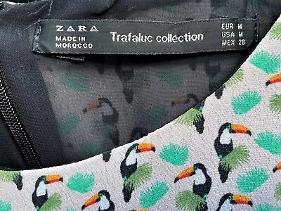 Zara Trafaluc Collection S UK 8 / 10 Cute Dress Toucan Print Latte Green Black • £2.95