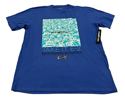 NEW Karl Lagerfeld Paris Men's Take It E Z Graphic T-Shirt Blue Size Large L NWT • $19.59