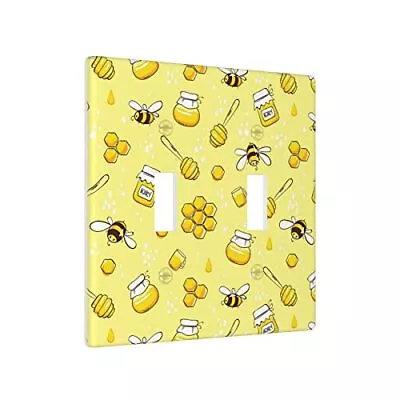 Cute Yellow Bees Light Switch Cover Decorative Double Toggle Wall Plate 2 Gan... • $16.64