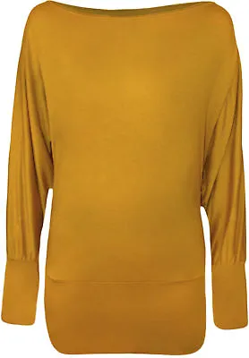 Womens Batwing Basic Long Sleeve Ladies Plain Stretch T-Shirt Top Size UK 8-26 • £9.49