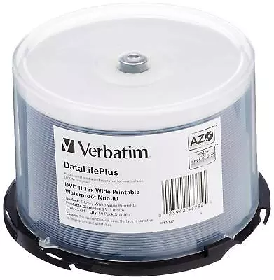 Verbatim 43734 DVD-R Blanks 4.7 GB DL 16x Waterproof Surface Spindle (Pack Of 50 • $274.15