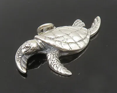 925 Sterling Silver - Vintage Shiny Swimming Sea Turtle Motif Pendant - PT18672 • $34.34