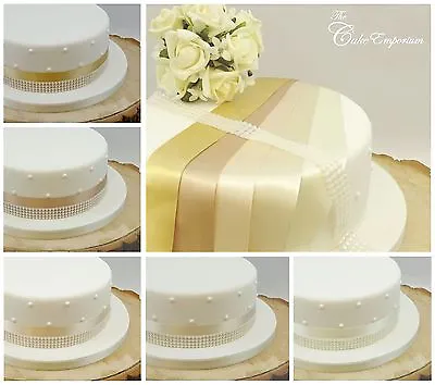 35mm Satin Ribbon & Pearl Trim Cake Decoration Birthday & Wedding Cake Topper  • £4.99