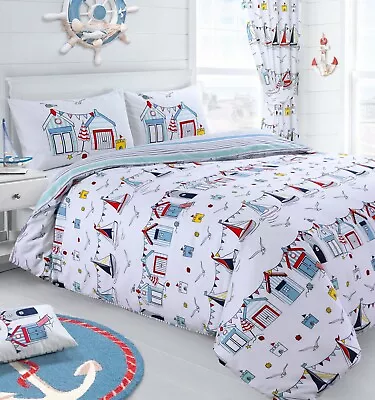 £16.95 • Buy Nautical Seaside Beach Hut Sail Reversible Duvet Cover & Pillowcase Bedding Set 