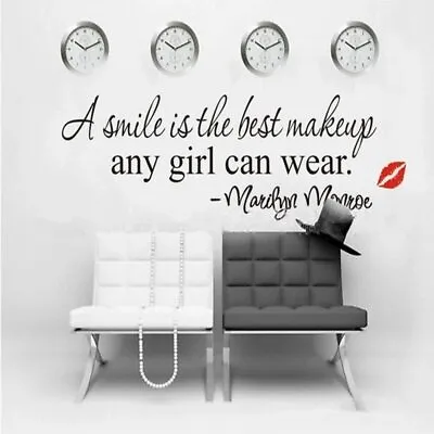 A Smile Is The Best Makeup-Marilyn Monroe Wall Sticker Paper Quote Decal Art  • £9.49