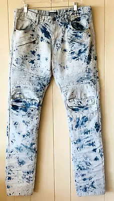 Smoke Rise Mens Jeans 36x 33 Blue Denim Acid Wash Straight Leg • $24
