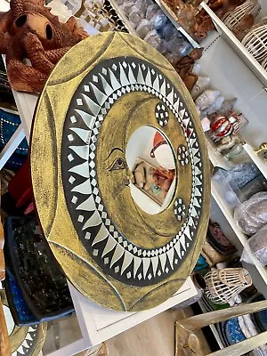 Mosaic Mirror Garden Hanging Moon & Sun Gold Round 24” D Bali  By Zenda Imports • $110