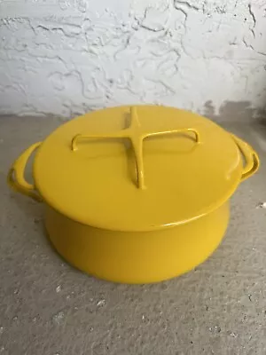 Vintage Dansk Yellow Enamelware Kobenstyle 4 QT Dutch Oven Pot Lid • $55