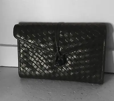 MM Morris Moskowitz Basketweave Black Saffiano Leather Convertible Clutch Purse • $81.20