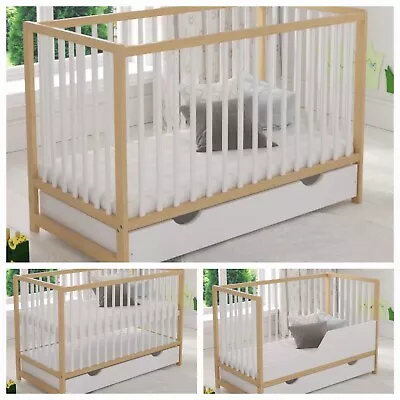 Baby Cot Bed 120x60cm With Covered Drawer&Mattress&Sheets-Great Condition! • £119.99