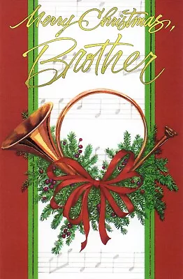 CHRISTMAS Card For BROTHER By Paramount Cards Musical Horn And Holly + Envelope • $4.99