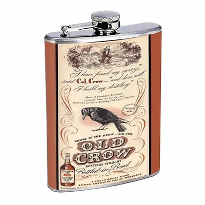 Old Crow Kentucky Whiskey Vintage Ad D26 8oz Flask Stainless Steel Brown & Tan  • $14.95