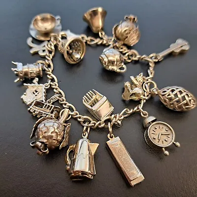 Beautiful Vintage Sterling Silver Ladies Charm Bracelet Sz 7 • $139.99