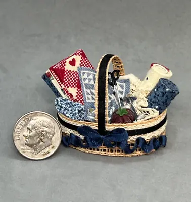 Vintage Artisan 1:12 Sewing Craft Basket Accessories Fabrics Dollhouse Miniature • $37.88