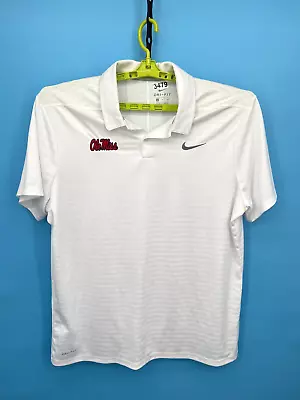 Ole Miss Polo Shirt XL White Rebels Embroidered Logo Nike Fit Dry Essentials Men • $21.99