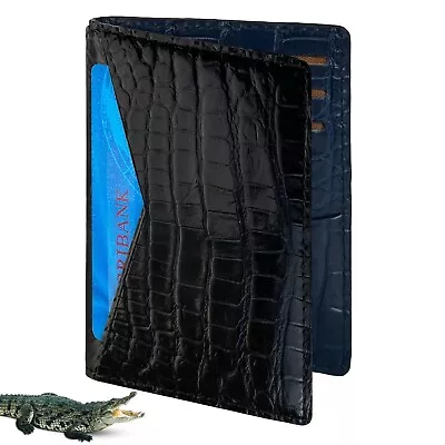 Blue Black Men's Crocodile Wallet RFID Slim Handmade Credit Card Holder Luxury • $79