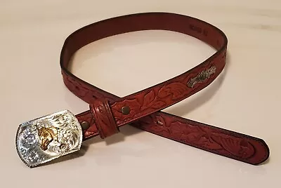 Womens Montana Silversmiths Western Brown Belt Size 26 Horse Buckle 1  Wide • $29.99