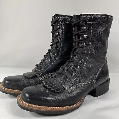 Acme Women's Black Leather Kiltie Roper Packer Boots Size 8.5 M Stock # AC570 • $44.95