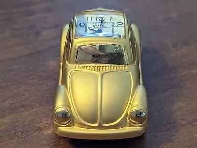 Elgin Volkswagen VW Beetle Mini Clock Bright Gold Car 1980s Metal Rare! • $9
