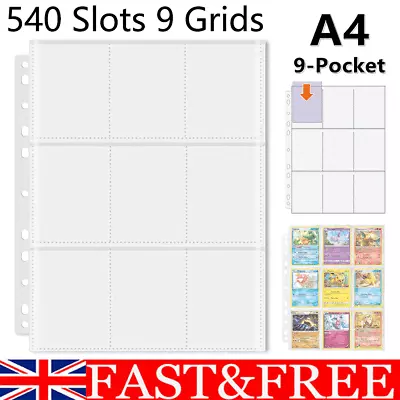 540 Sheets A4 Double-Sided 9-Pocket Pages Trading Card Sleeves Pages Collect • £9.89