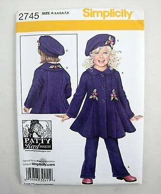 Simplicity 2745 Patty Reed Cozy Fleece Designer Coat Pants Hat Girls 345678 • $4.20