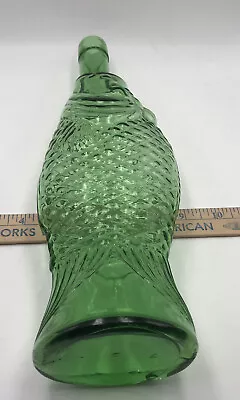 Vetreria Etrrusca Wine Bottle Fish Shaped Italy 13  Vintage Green Glass • $13.99