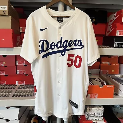 Nike MLB Los Angeles Dodgers Mookie Betts White Authentic Elite Jersey Size 48 • $299
