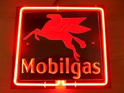 CoCo Mobilgas Pegasus Mobil Gas Oil 14  3D Carved Neon Sign Light Nightlight • $79.99