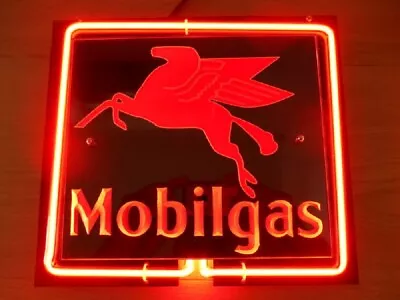 Mobilgas Pegasus Mobil Gas Oil 14  3D Carved Neon Lamp Sign Light Nightlight EY • $80.99