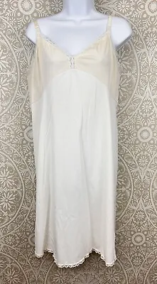 Vintage Shadowline White Silky Nylon Full Slip Gown Dress Lace Trim USA Size 42 • $22