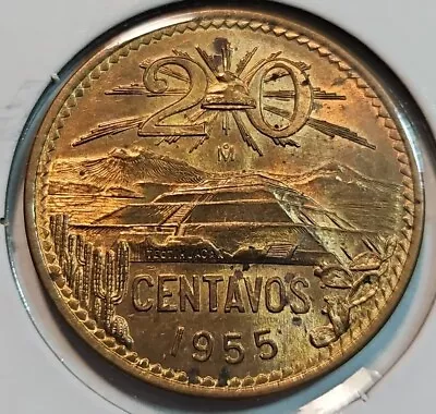 Mexico 1955 20 Centavos Key Date Nice Bu Red Coin#531 • $2.25