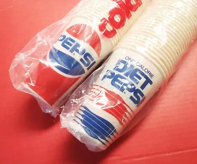 '80s Vtg 100ct DIET / PEPSI Sweatheart Wax Paper Picnic Drink Cups SEALED Sleeve • $39.50