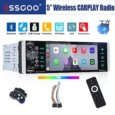 5  1 DIN Wireless Carplay Car Radio Stereo MP5 AUX Bluetooth Touch Screen Camera • $74.45