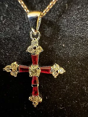 925 Sterling Silver 17” Necklace W/925 Ruby And CZ Maltese Cross Pendant~2 Grams • $17.50