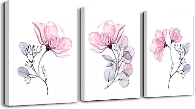 3 Piece Modern Pink Red Flowers Canvas Wall Art For Bedroom Living Room DecorBa • $48.99